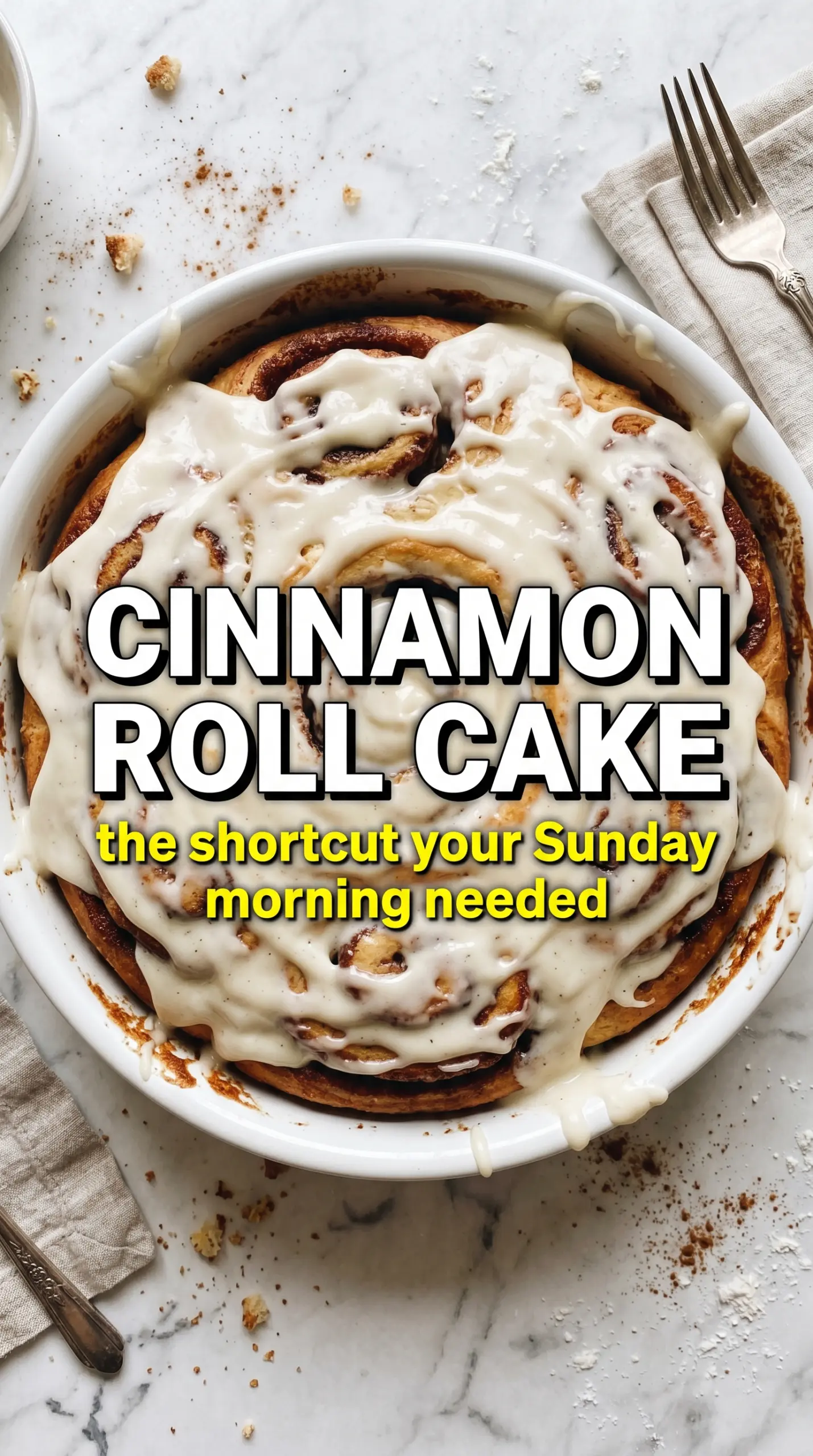 Cinnamon Roll Cake with cream cheese glaze, cinnamon swirls, breakfast cake