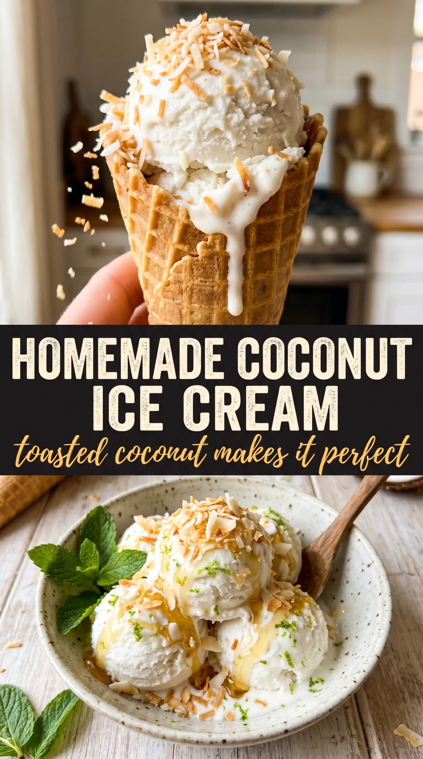Homemade coconut ice cream creamy toasted