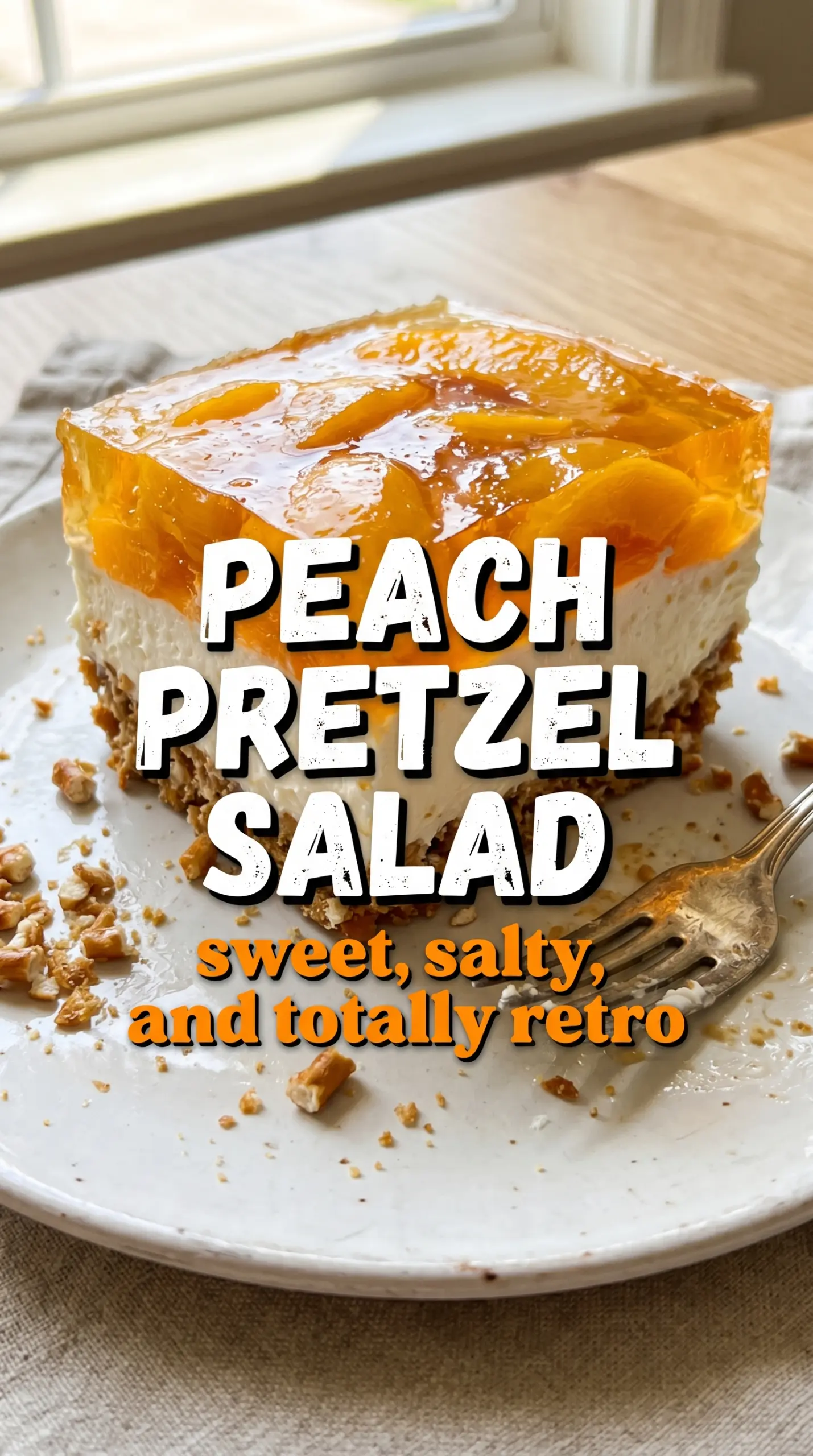 Peach Pretzel Salad Dessert layered creamy peach