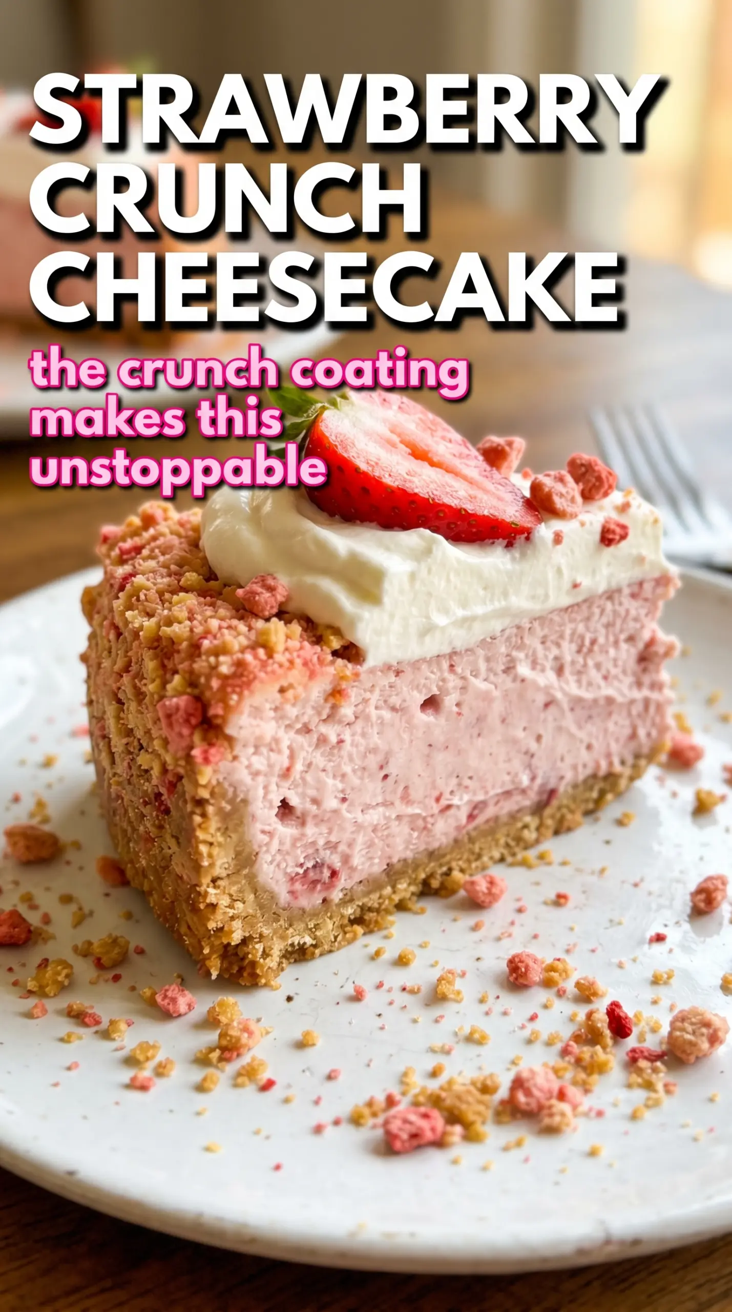 Strawberry Crunch Cheesecake pink gold creamy