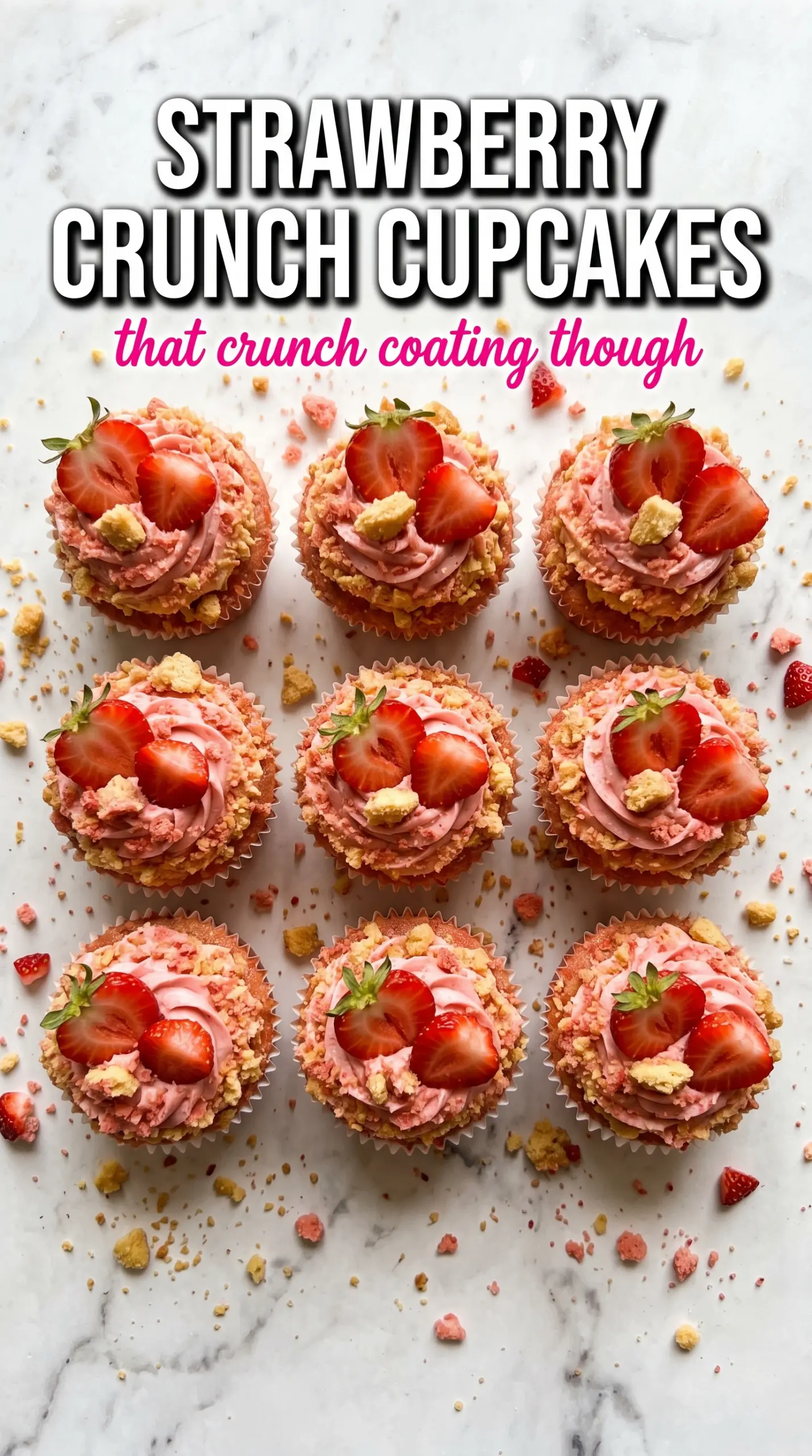 Strawberry Crunch Cupcakes pink golden creamy