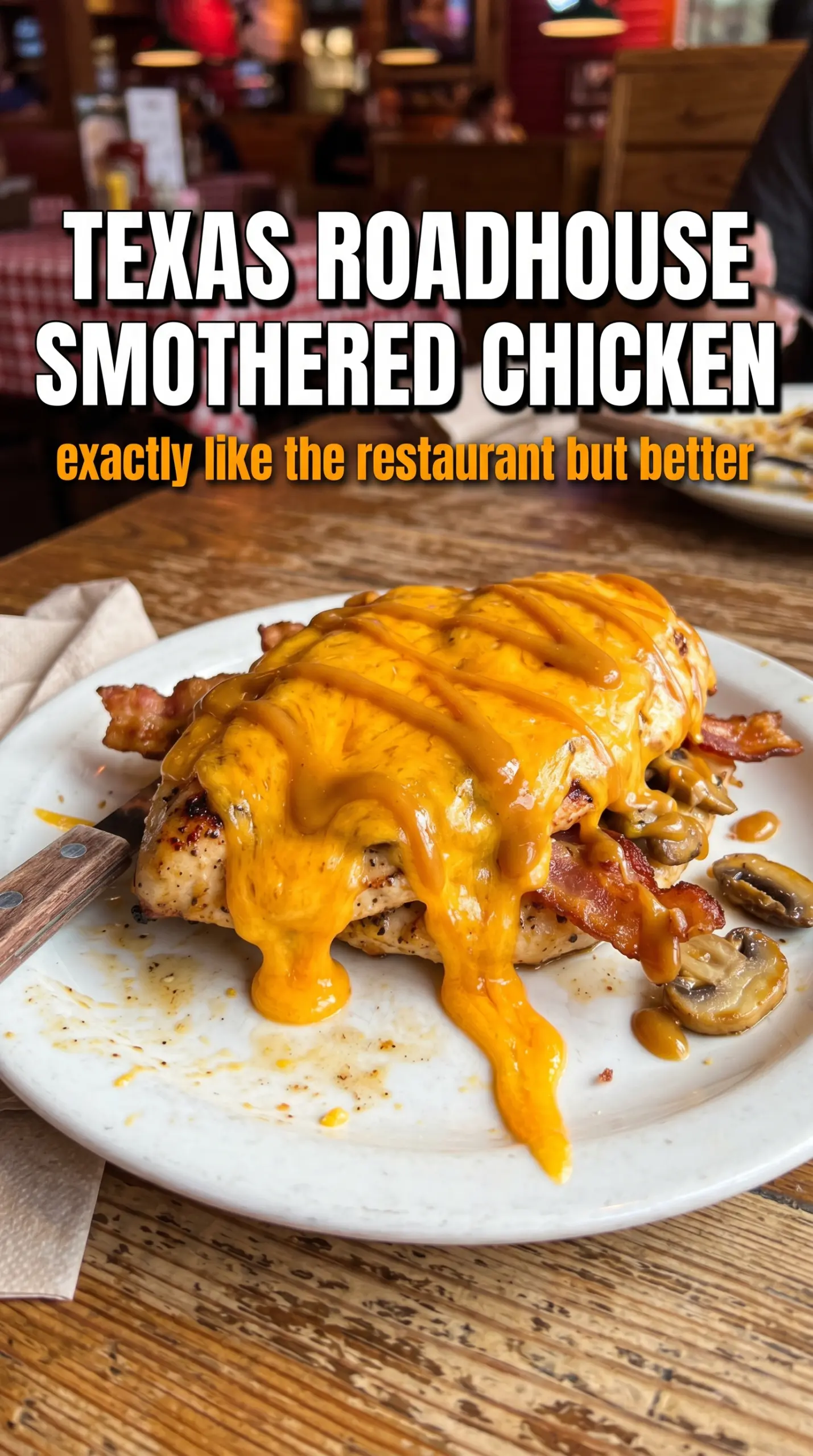 Texas Roadhouse smothered chicken copycat cheesy mushrooms
