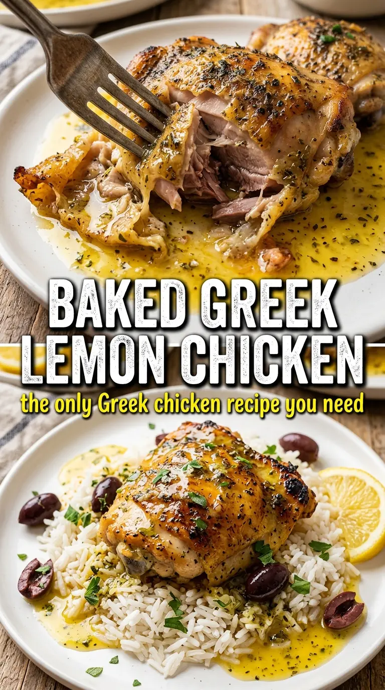 Baked Greek Lemon Chicken golden roasted, caramelized, herb-flecked