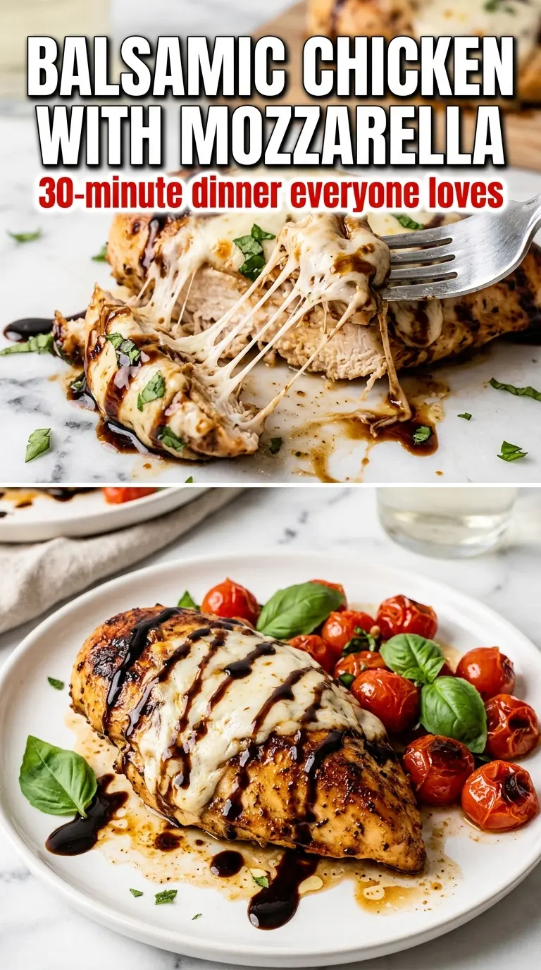 Balsamic baked chicken breast with mozzarella, juicy caprese-inspired