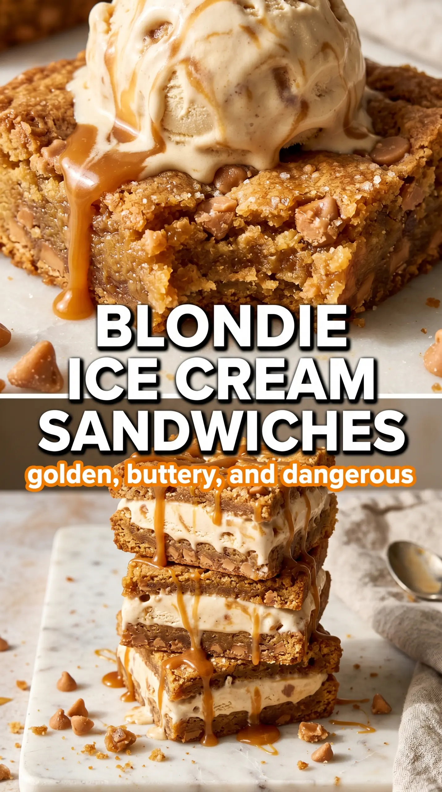 Blondie Ice Cream Sandwiches chewy caramel
