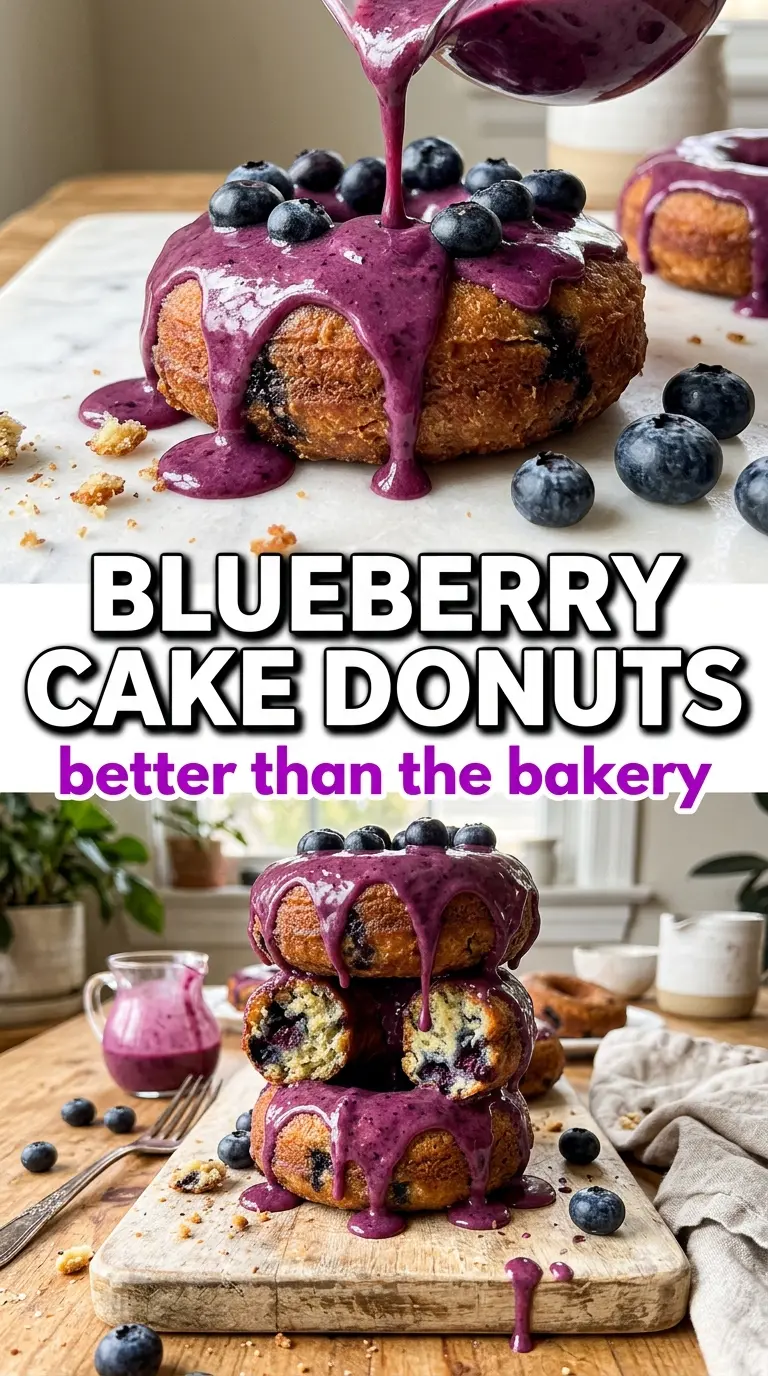 Blueberry Cake Donuts soft glazed, baked blueberry donuts