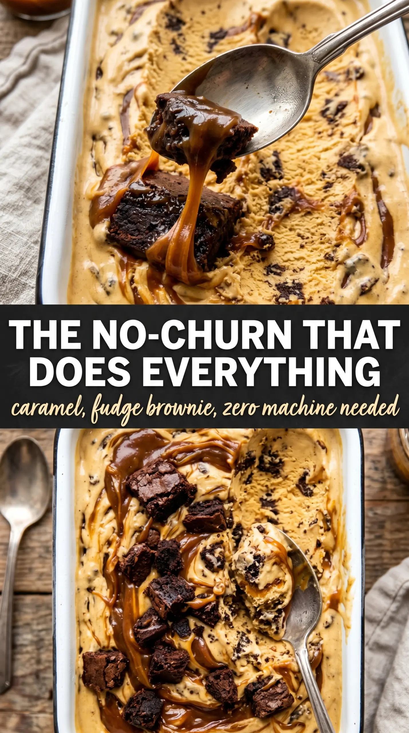 Caramel Brownie No-Churn Ice Cream, creamy fudgy swirls