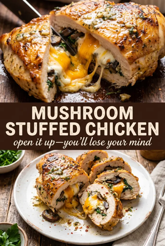 Cheesy Garlic Butter Mushroom Stuffed Chicken