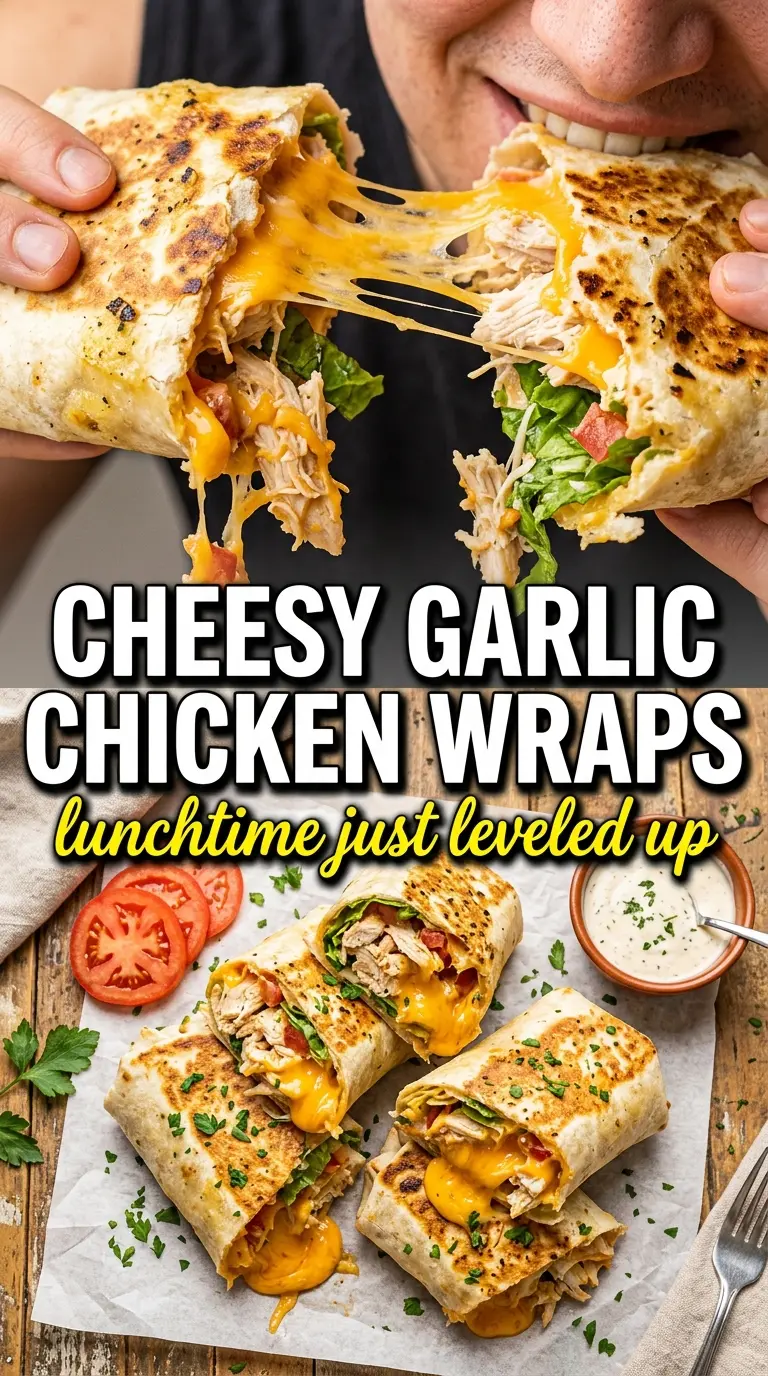 Cheesy Garlic Chicken Wraps cheesy, golden, toasted