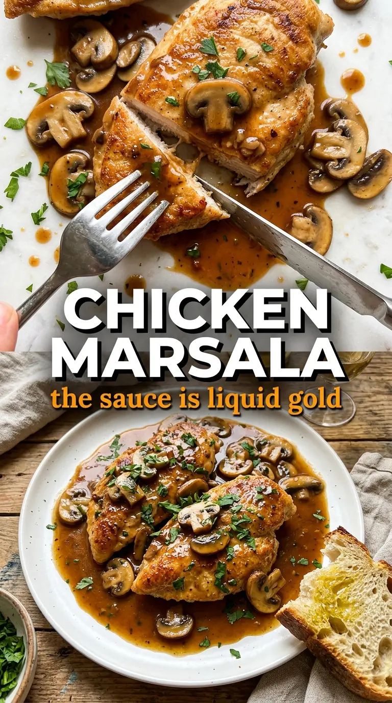 Chicken Marsala glossy mushrooms