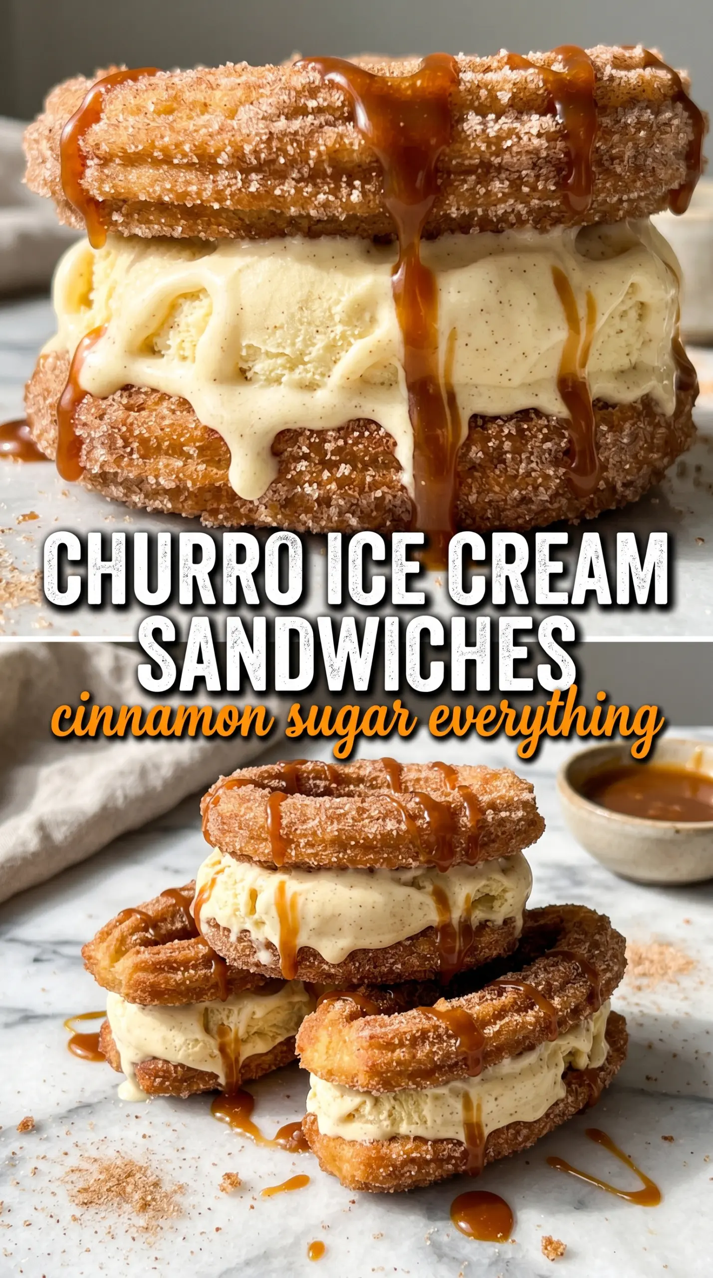 Churro Ice Cream Sandwiches cinnamon-sugar creamy