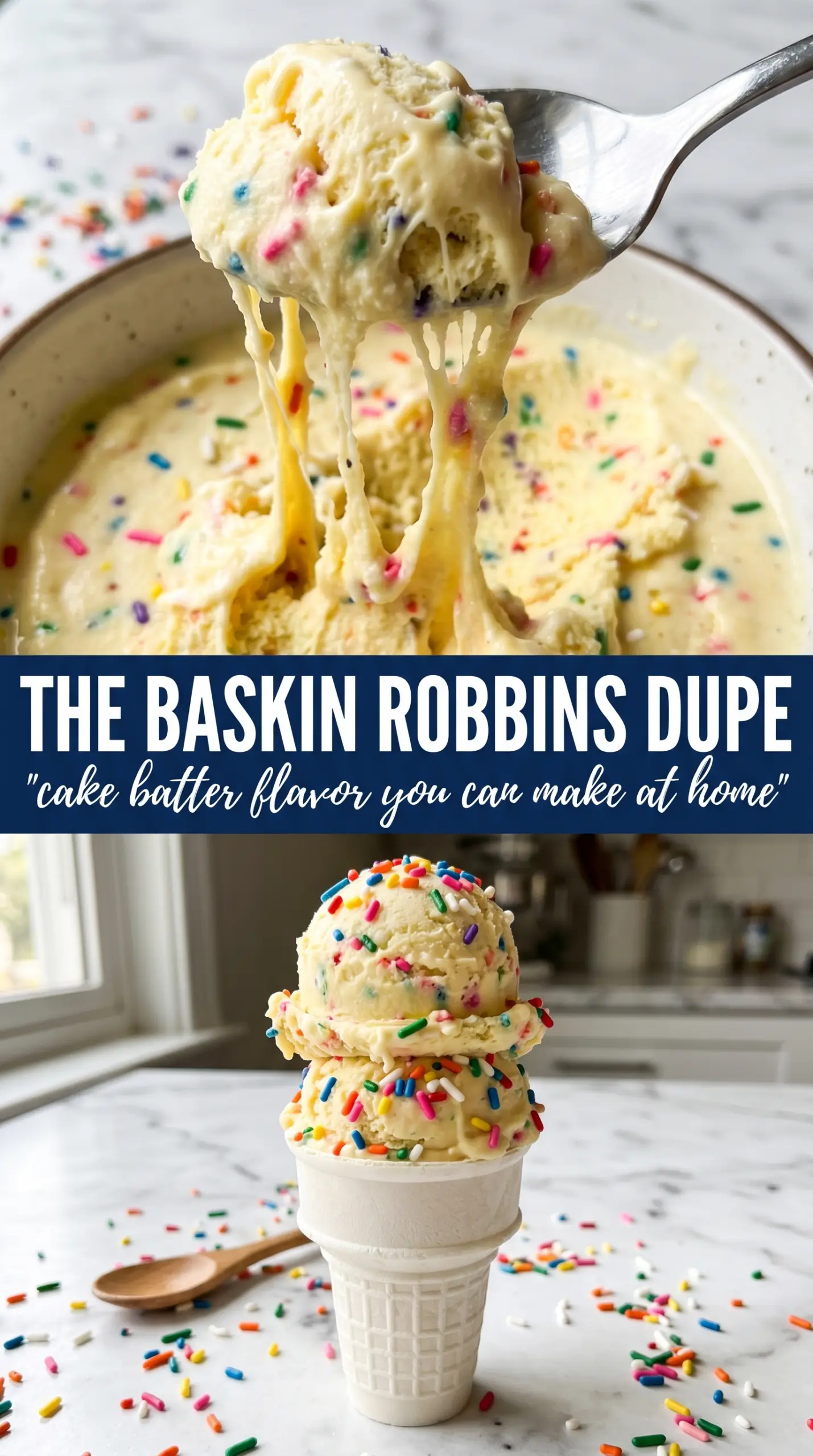Copycat Cake Batter Ice Cream pale golden sprinkles creamy