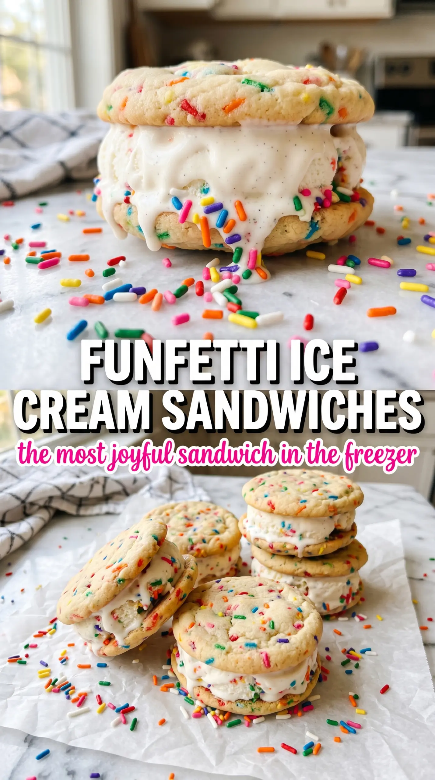 Funfetti Ice Cream Sandwiches rainbow sprinkles birthday cake