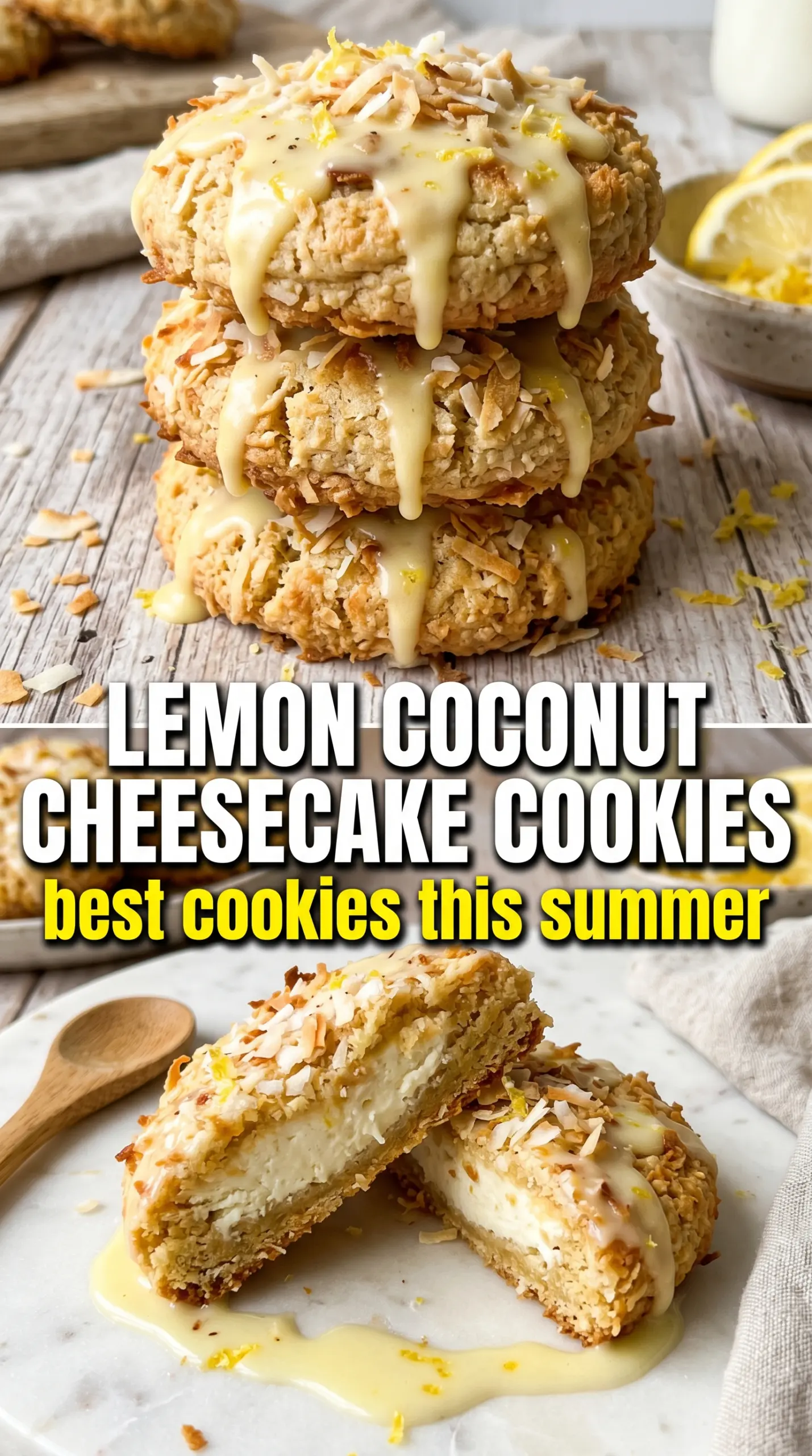 Lemon Coconut Cheesecake Cookies soft chewy glazed