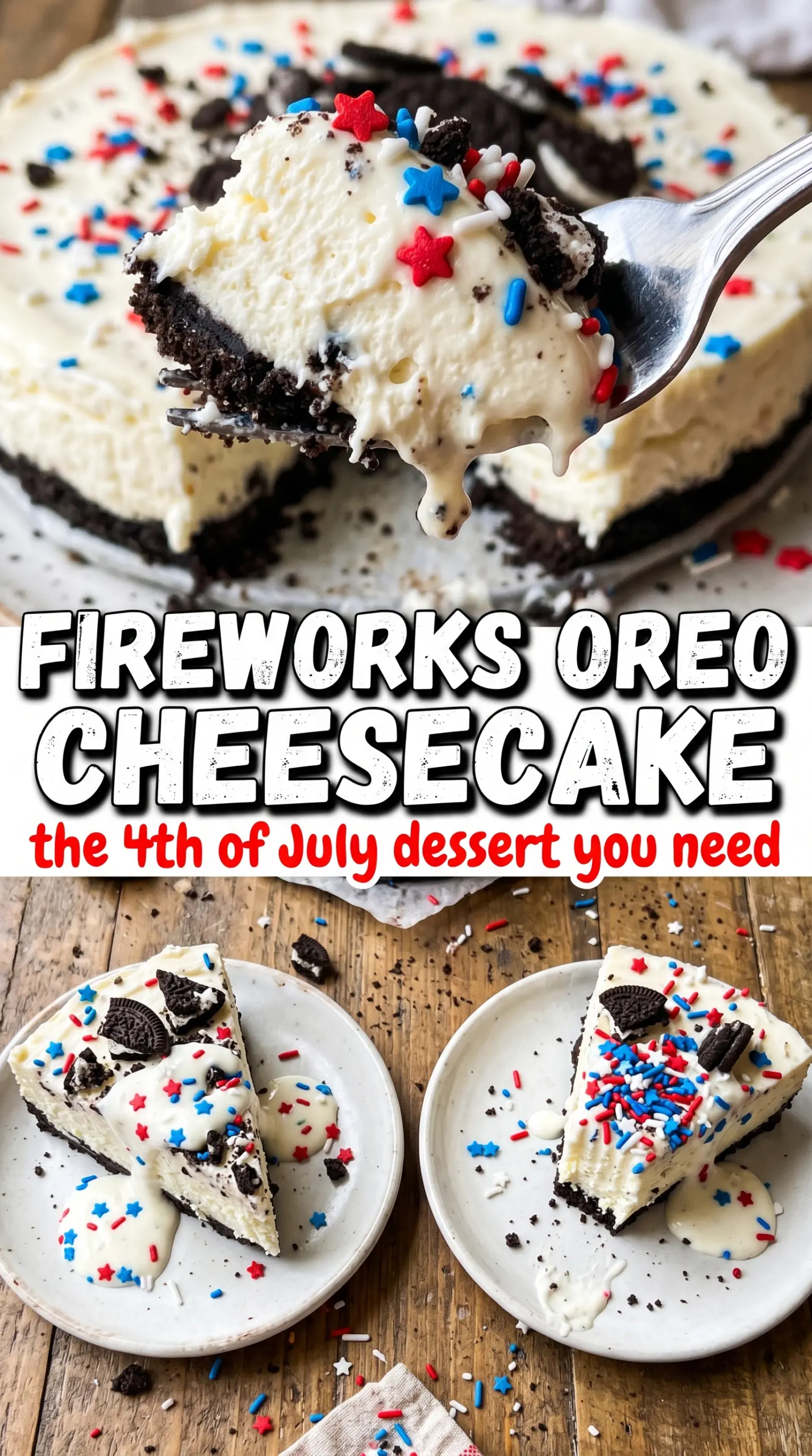 No-Bake Fireworks Oreo Cheesecake creamy Oreo crust patriotic
