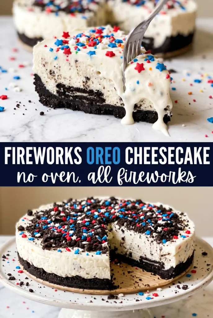 No-Bake Fireworks Oreo Cheesecake