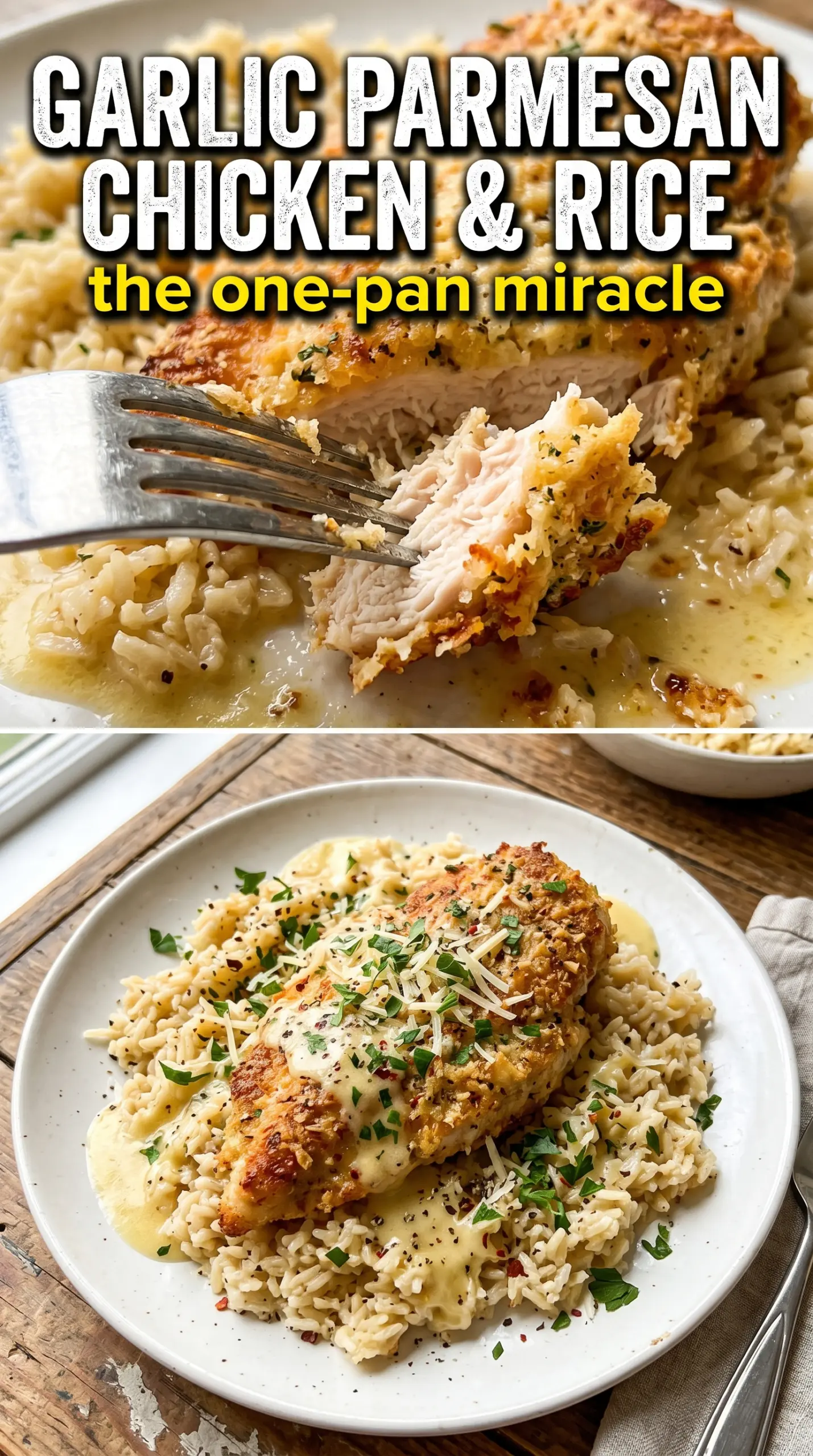 One-Pan Garlic Parmesan Chicken and Rice crispy chicken creamy rice