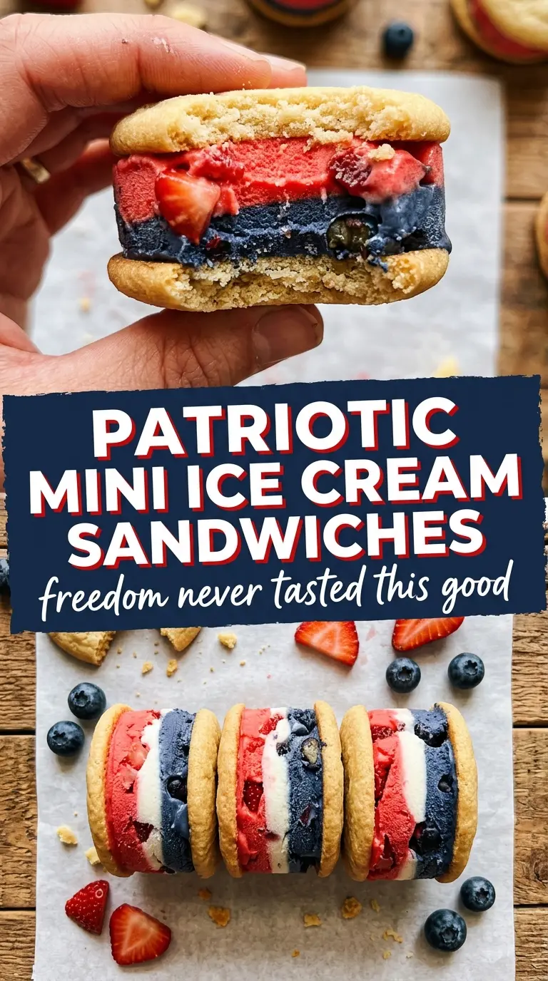 Patriotic Mini Ice Cream Sandwiches red white blue star cookies