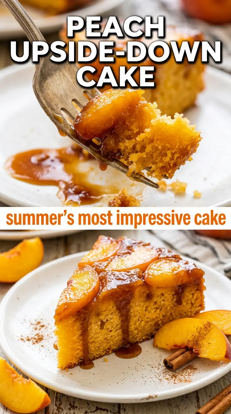 Peach upside-down cake caramelized peaches glossy