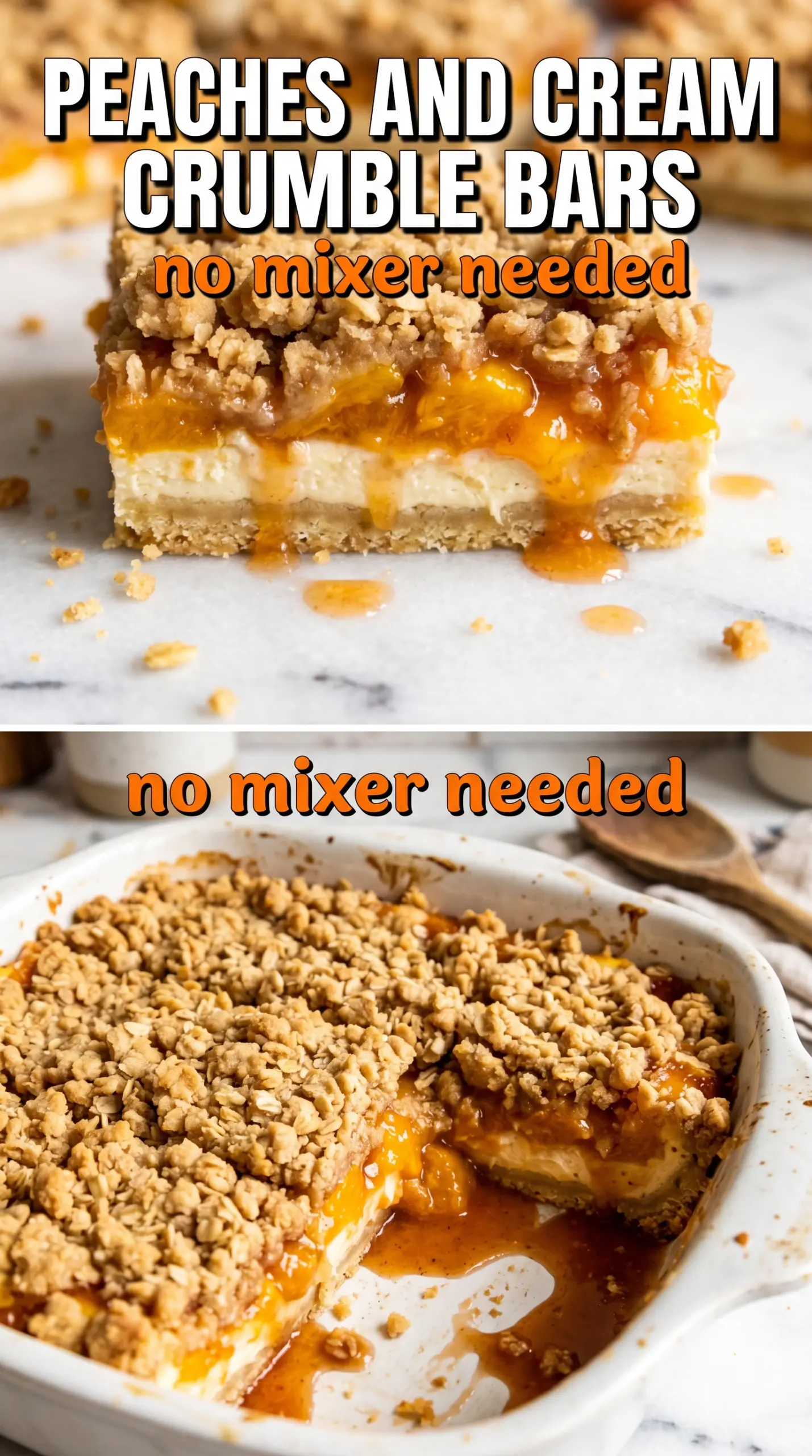 Peaches and Cream Crumble Bars buttery peach squares