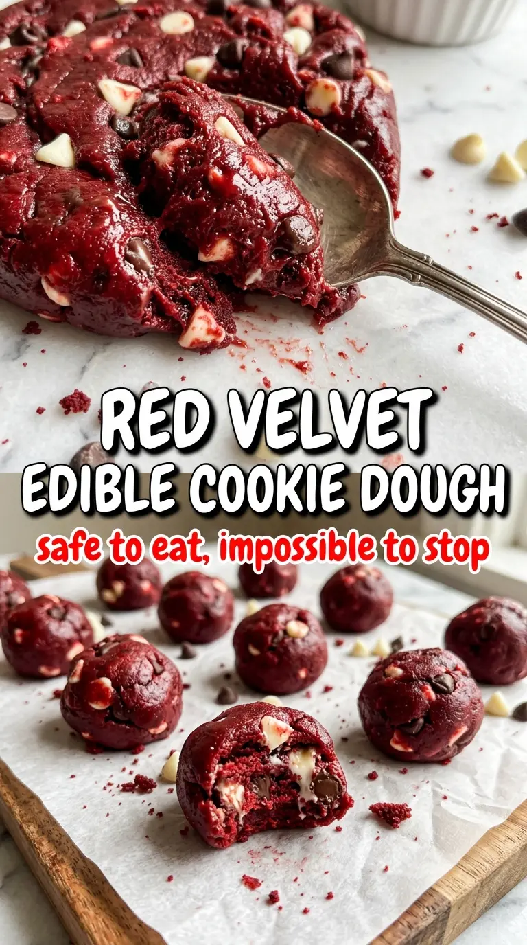 Red Velvet Edible Cookie Dough creamy red, white chocolate