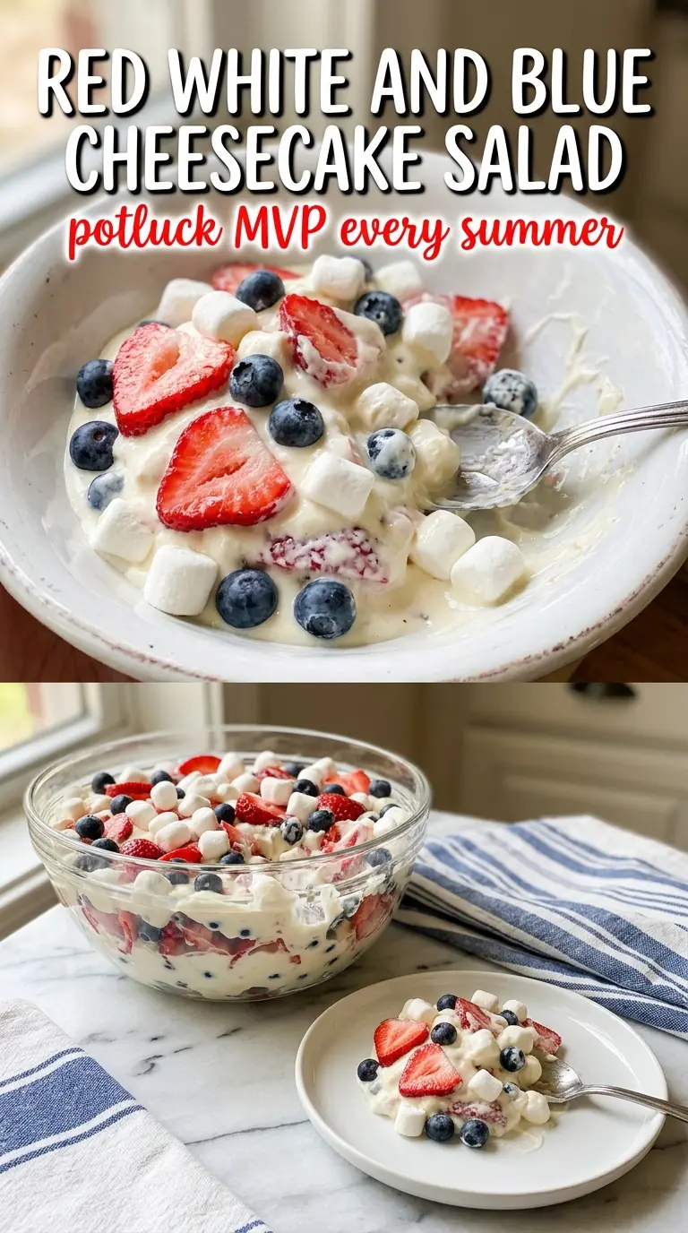 Red, White and Blue Cheesecake Salad creamy berry dessert