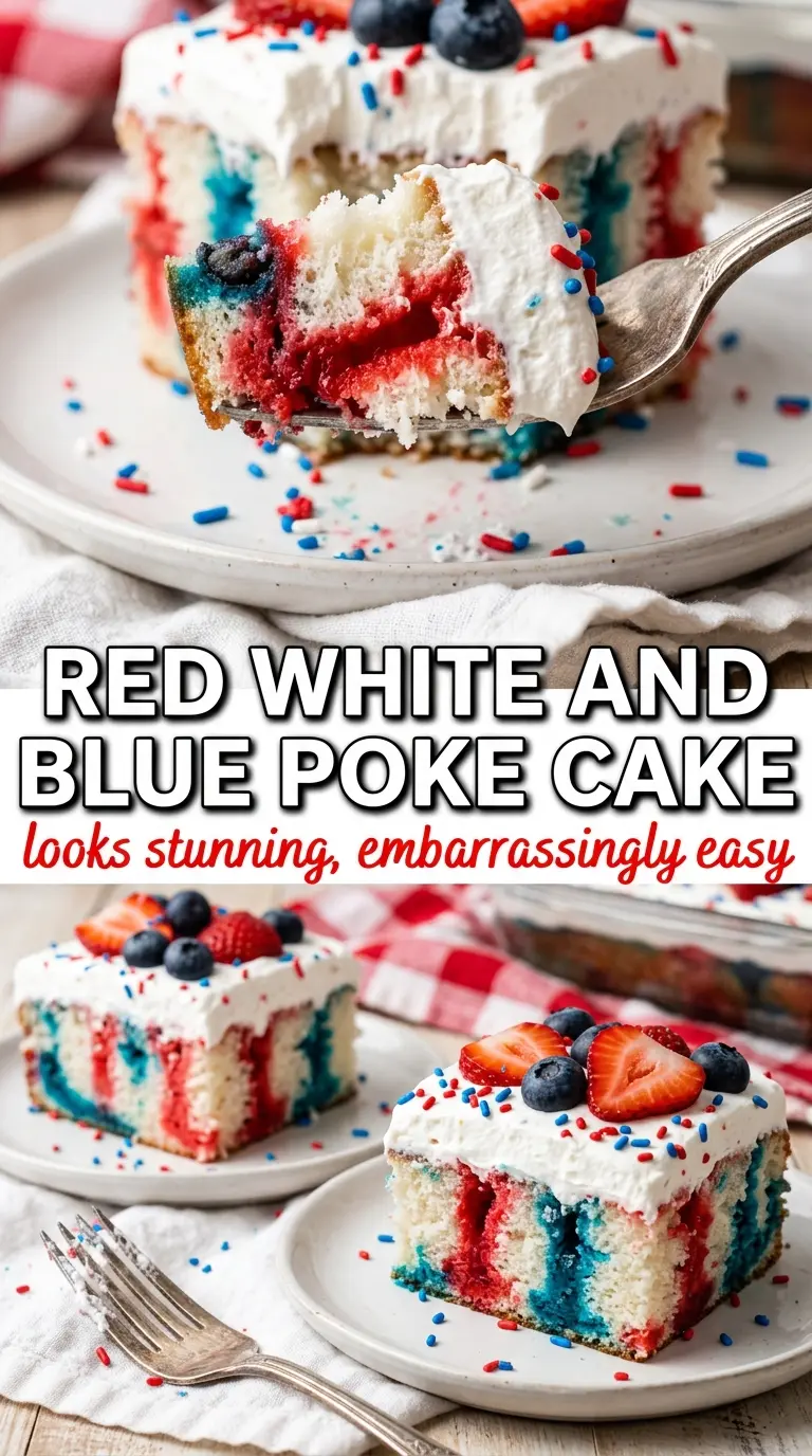 Red, White and Blue Poke Cake striped, chilled, patriotic
