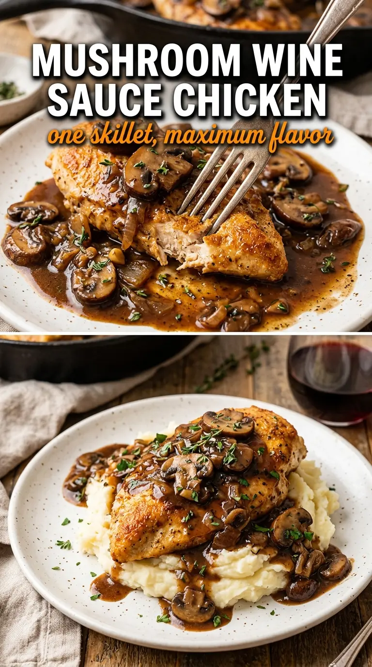 Skillet Chicken and Mushroom Wine Sauce savory glossy