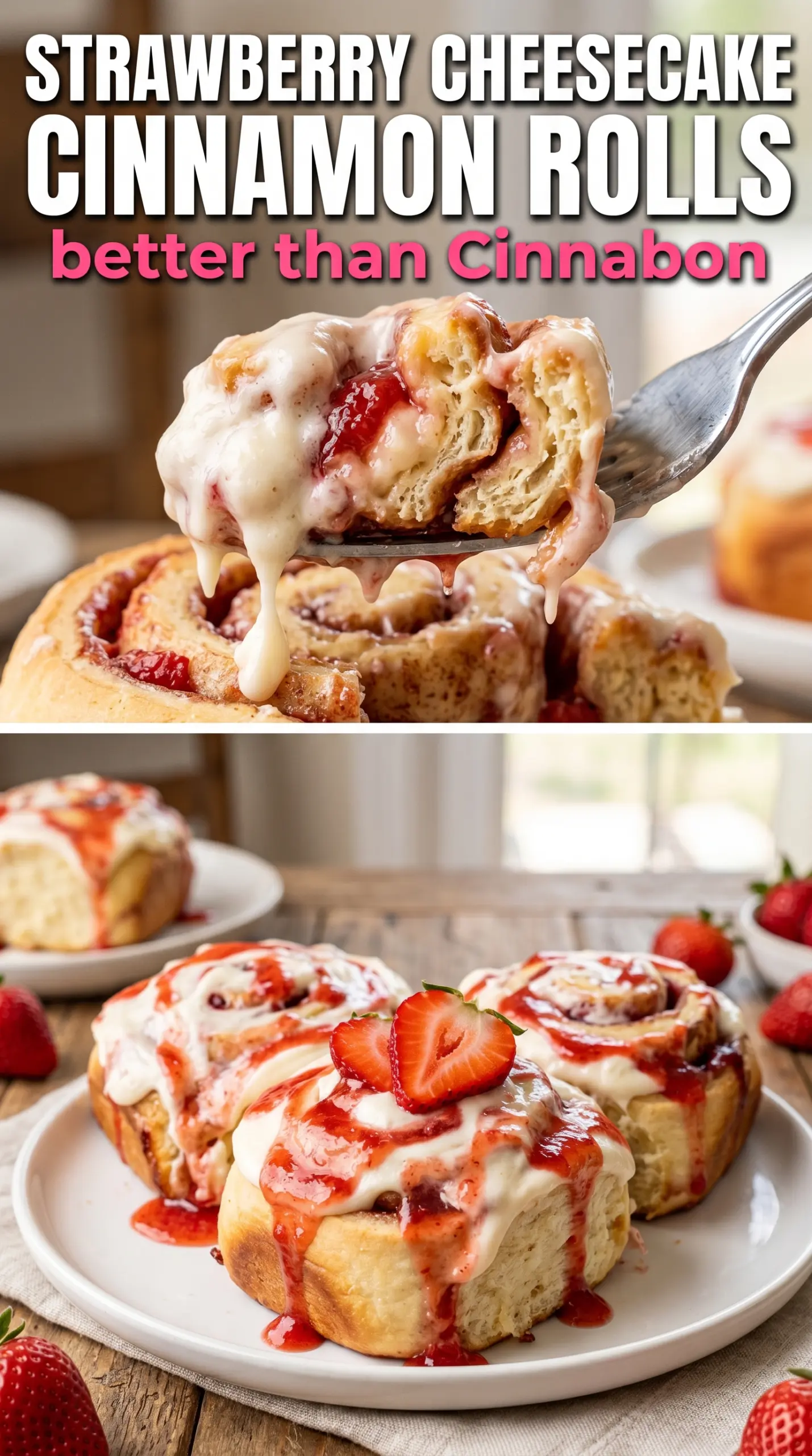 Strawberry Cheesecake Cinnamon Rolls soft swirled creamy