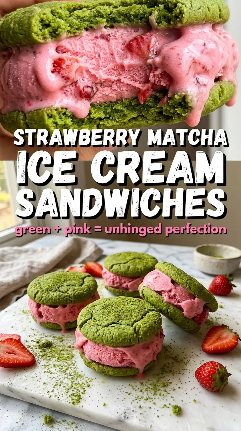 Strawberry Matcha Ice Cream Sandwiches green tea strawberry frozen dessert