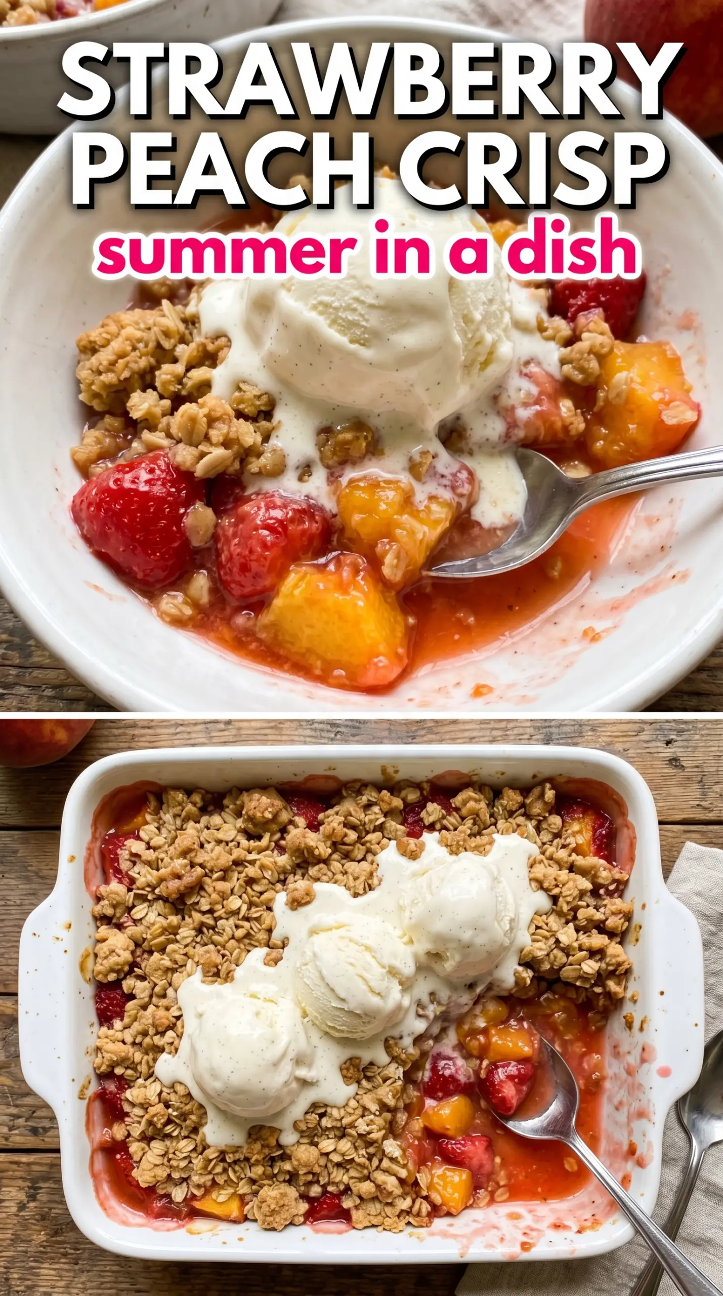 Strawberry Peach Crisp, golden oat crumble