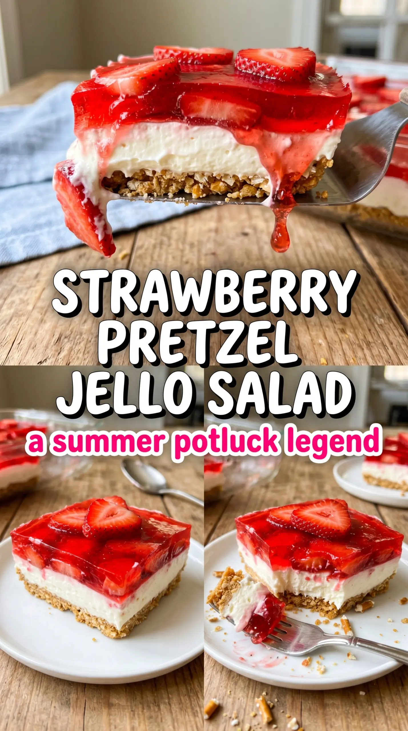 Strawberry Pretzel Jello Salad layered dessert creamy strawberry