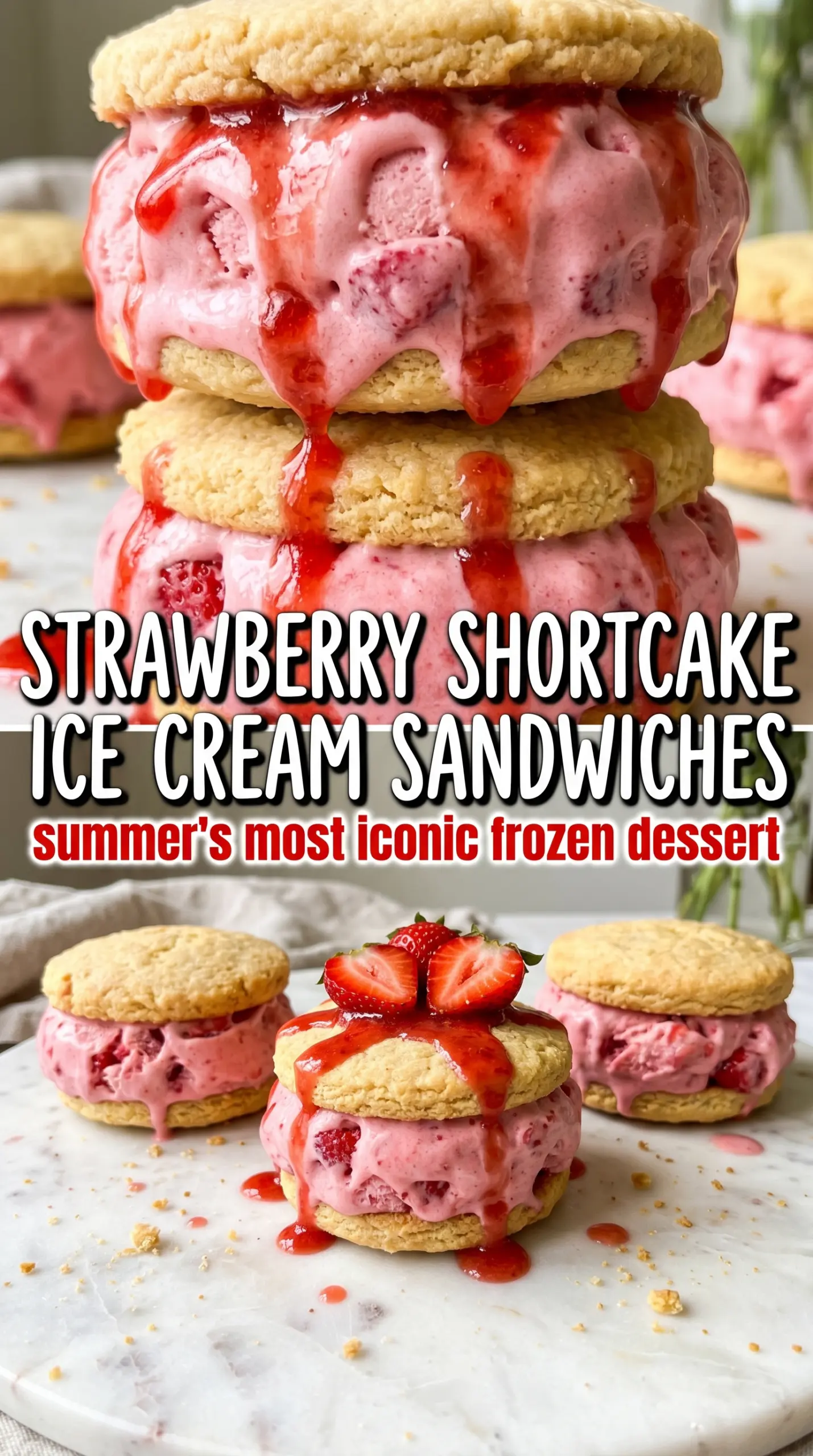 Strawberry Shortcake Ice Cream Sandwiches flaky strawberry cream