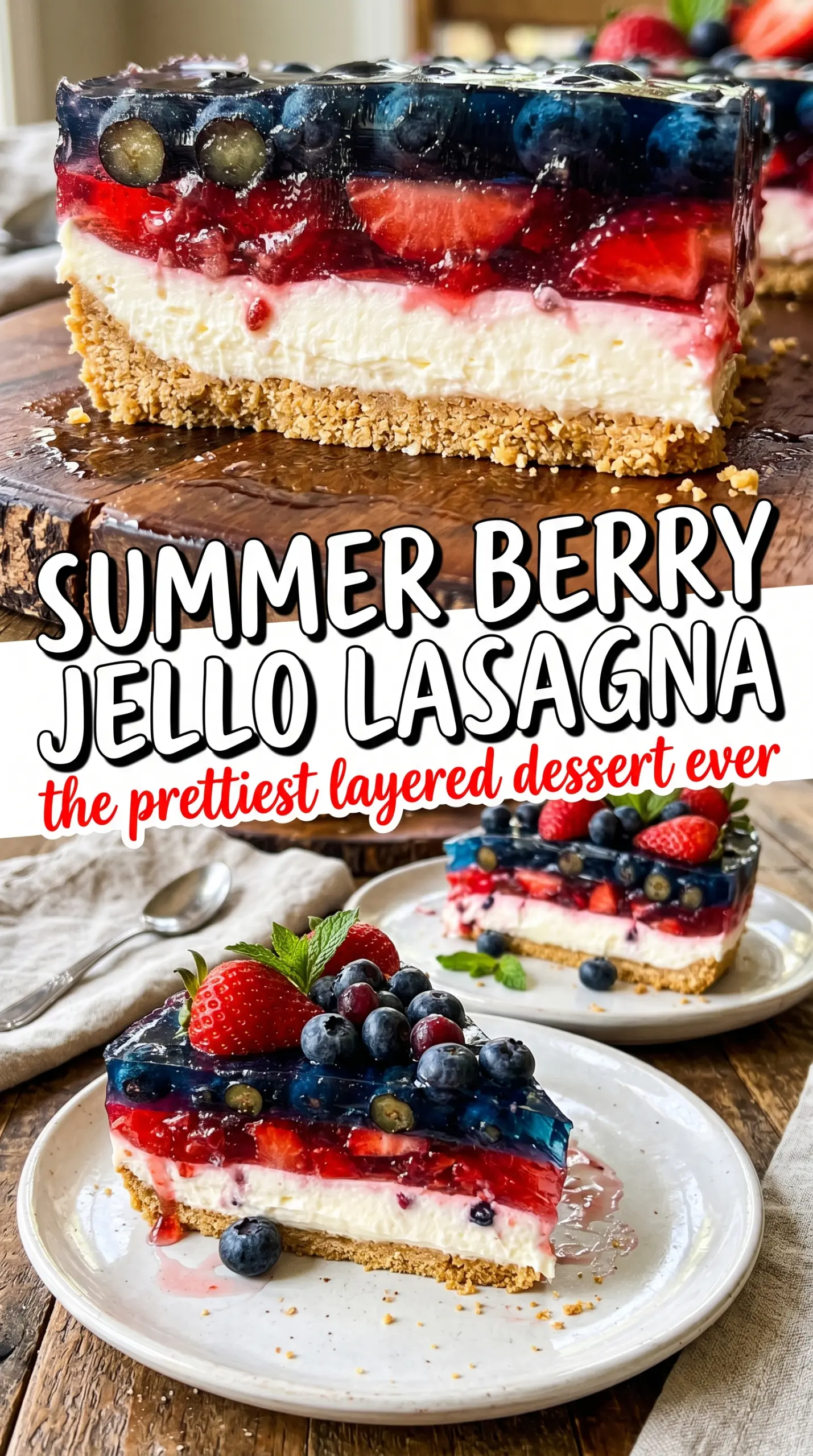 Summer Berry Jello Lasagna strawberry blueberry layers