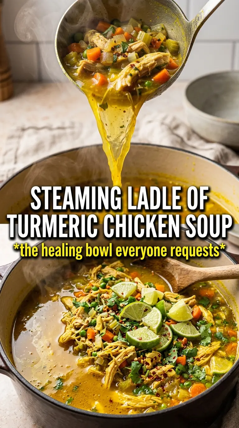Anti-Inflammatory Turmeric Chicken Soup golden broth, shredded chicken, lemon