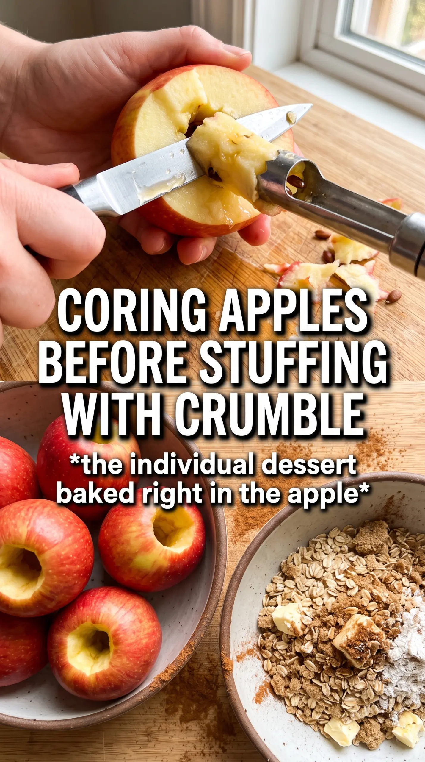 Apple Crisp Baked Apples, golden oat crumble, caramelized