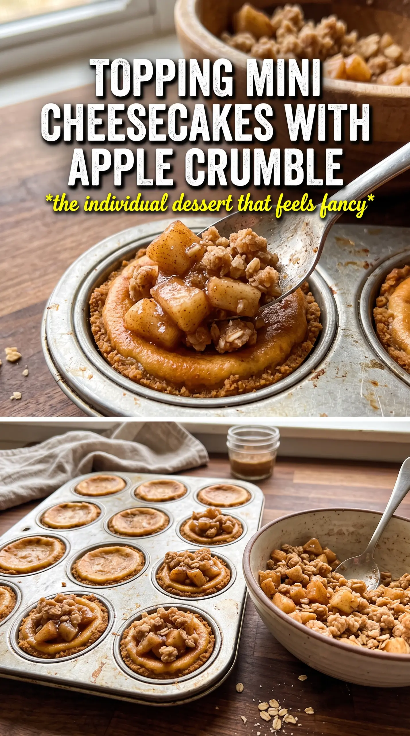 Apple Crisp Mini Cheesecakes creamy cinnamon crumbly