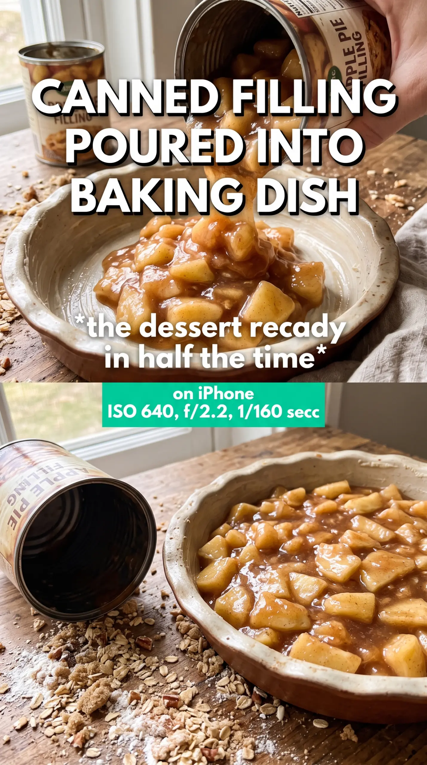Apple Crisp With Canned Apple Filling, golden oat crumble, bubbling apples