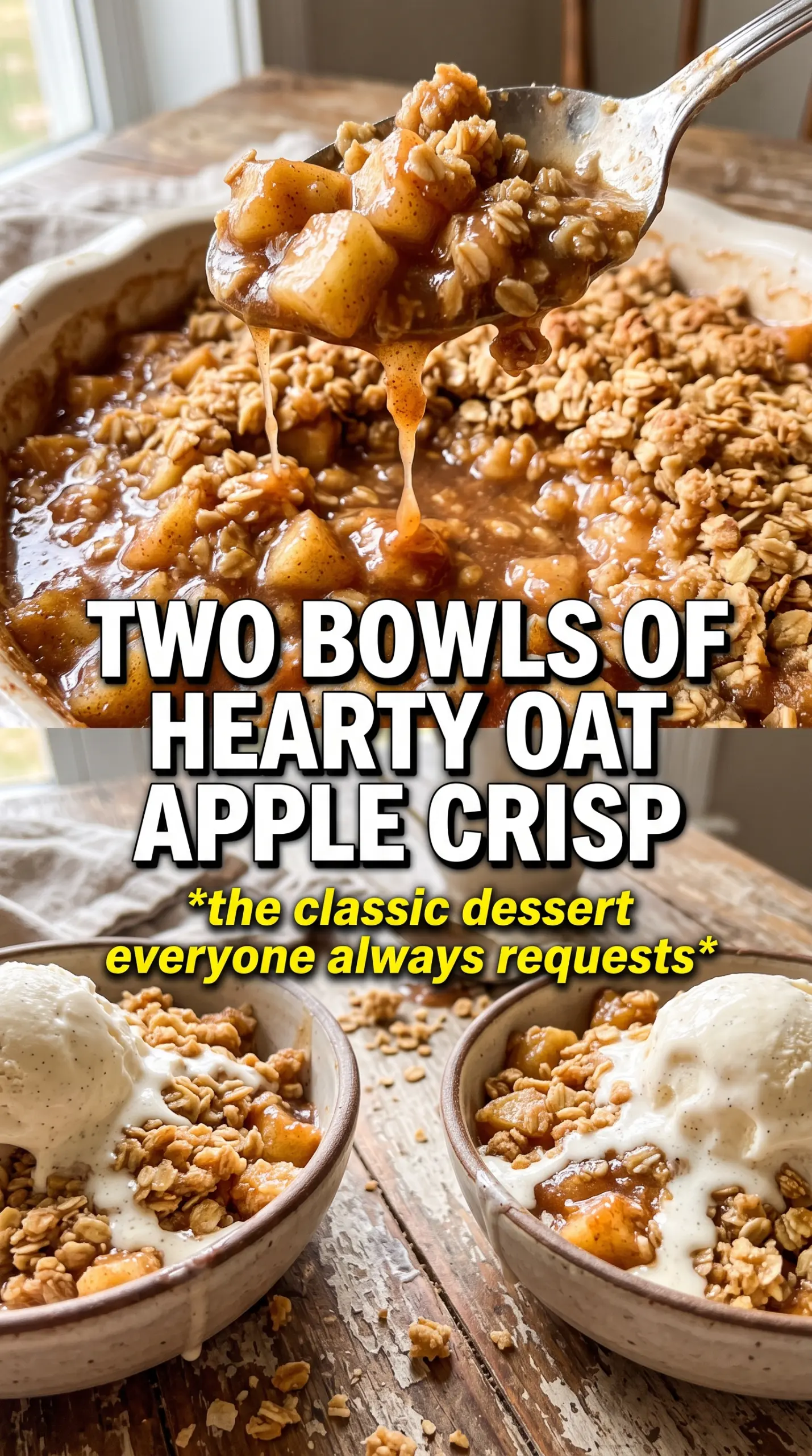 Apple Crisp With Oats, golden crumble, bubbling apples