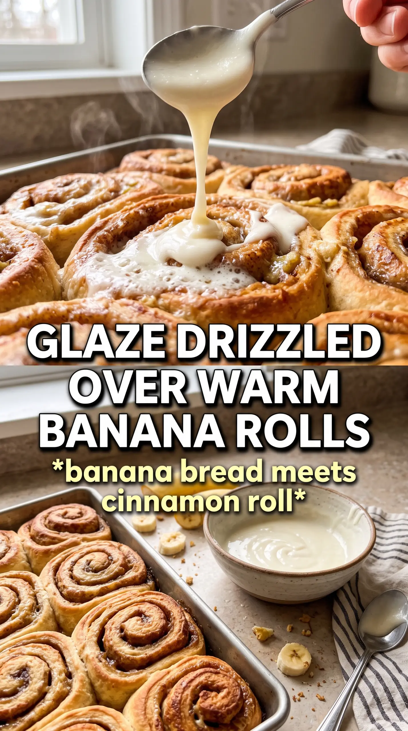 Banana Cinnamon Rolls soft swirls frosted