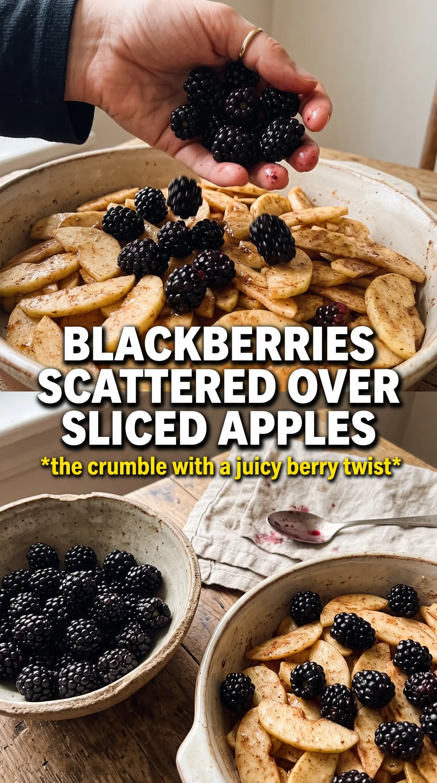 Blackberry apple crumble golden bubbling dessert