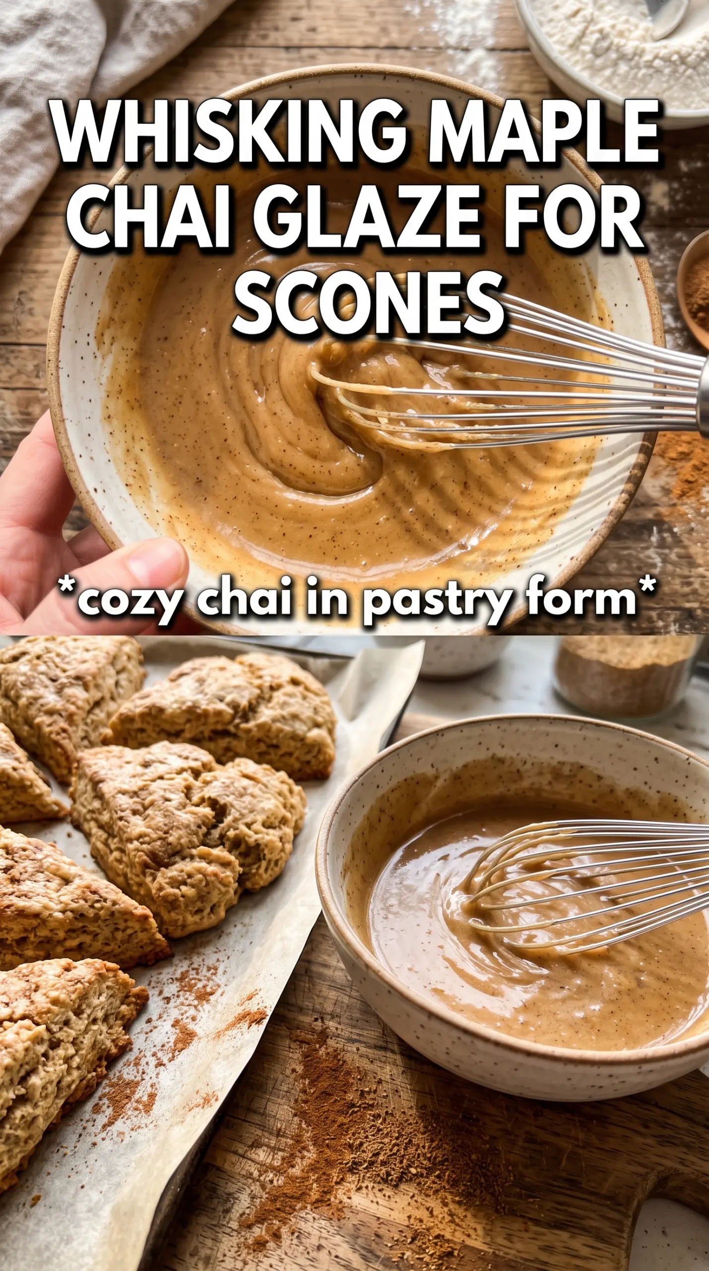 Chai scones with maple chai glaze, spiced and golden