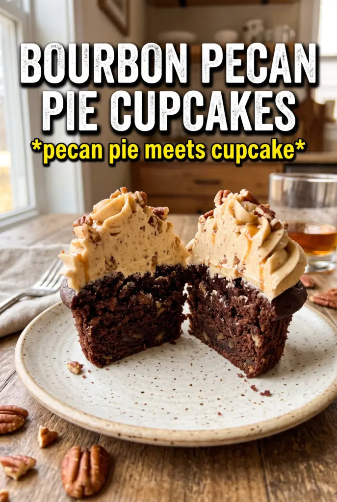 Chocolate Bourbon Pecan Pie Cupcakes With Butter Pecan Frosting