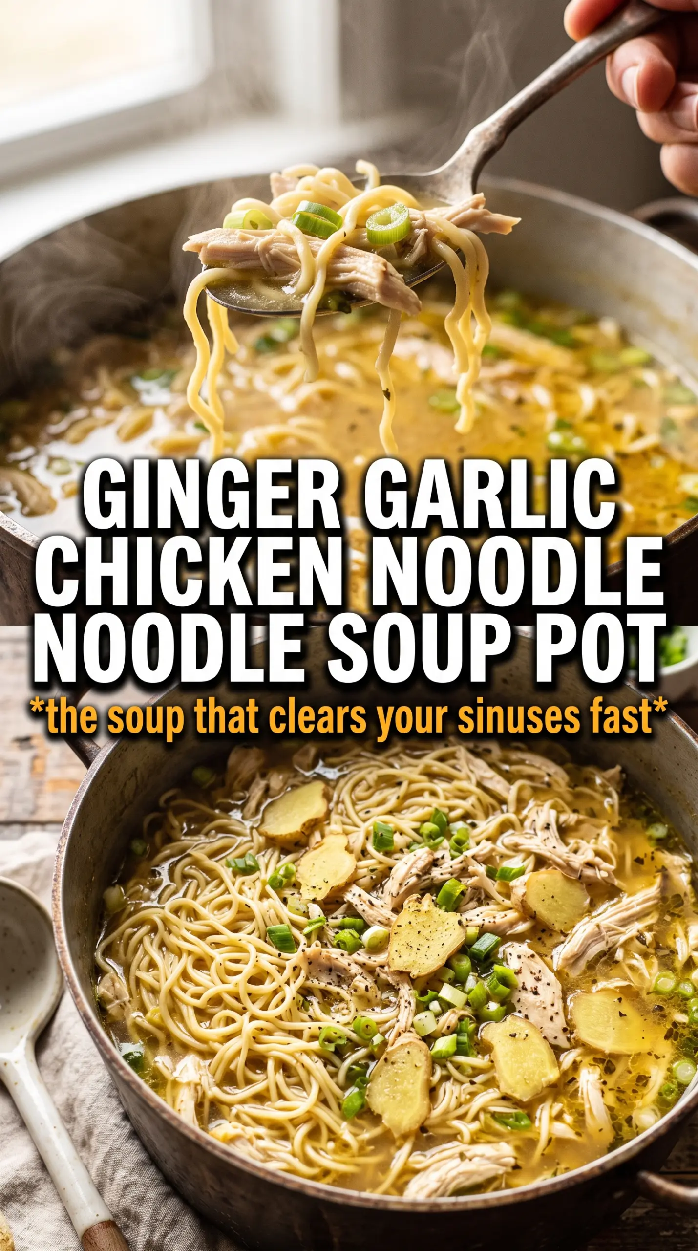 Ginger Garlic Chicken Noodle Soup clear broth aromatic