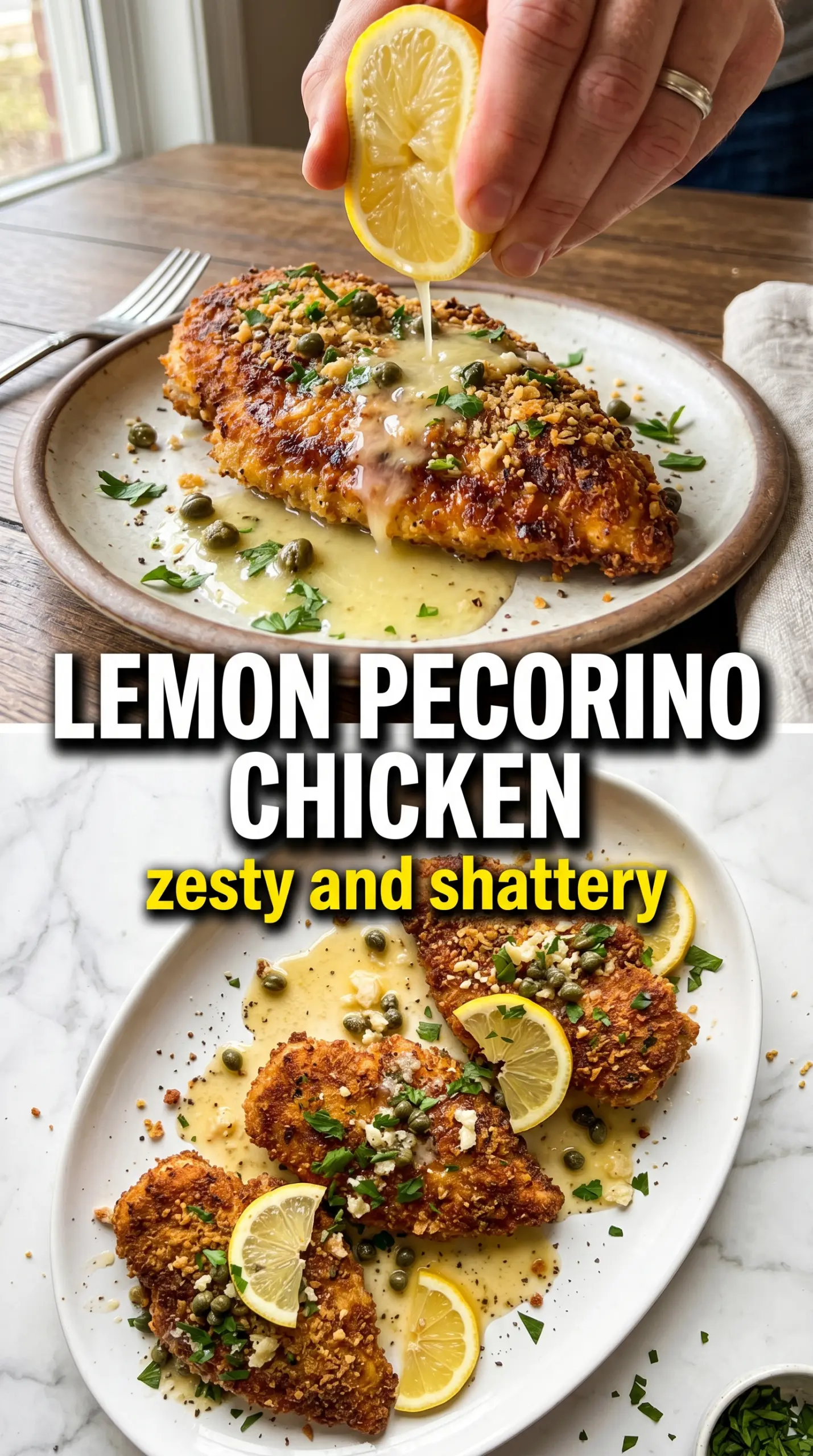 Lemon Pecorino crusted chicken crispy citrus
