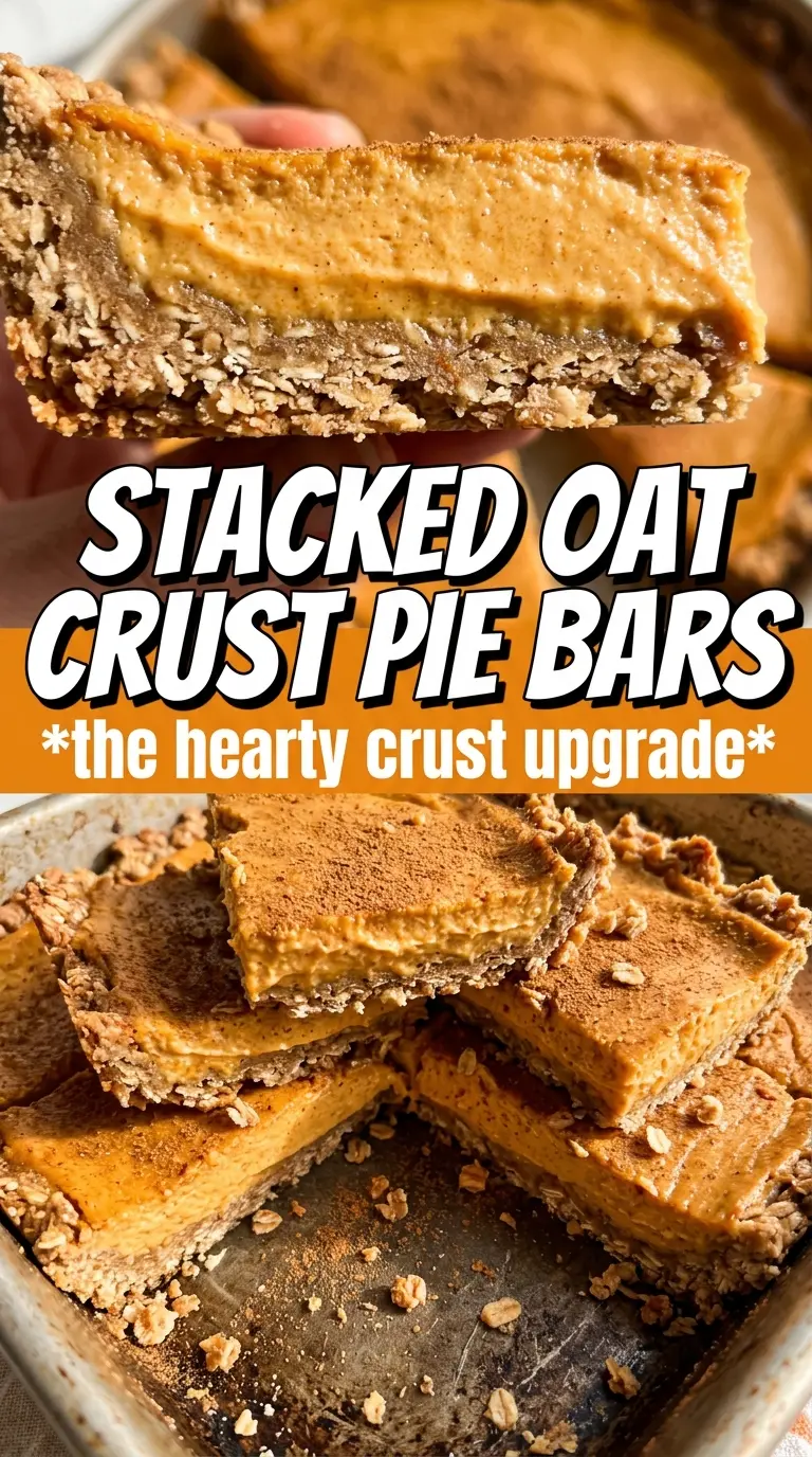 Pumpkin pie bars with oat crust, golden crumble, cinnamon