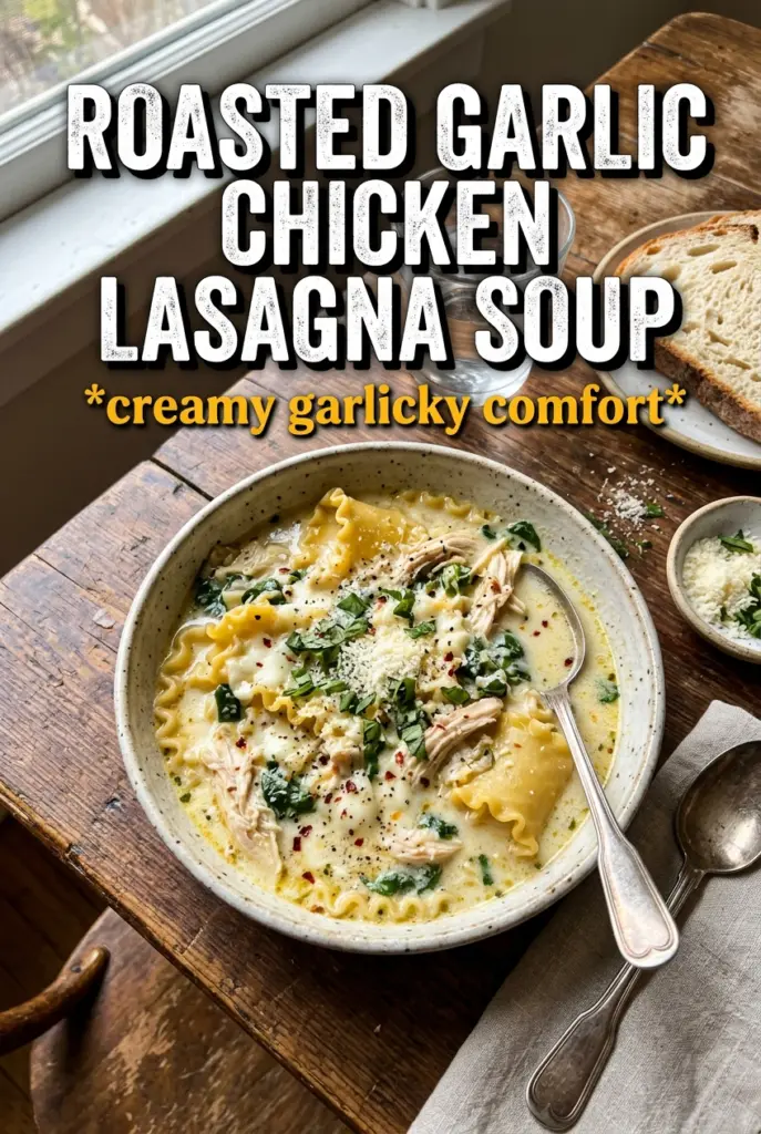 Roasted Garlic White Chicken Lasagna Soup