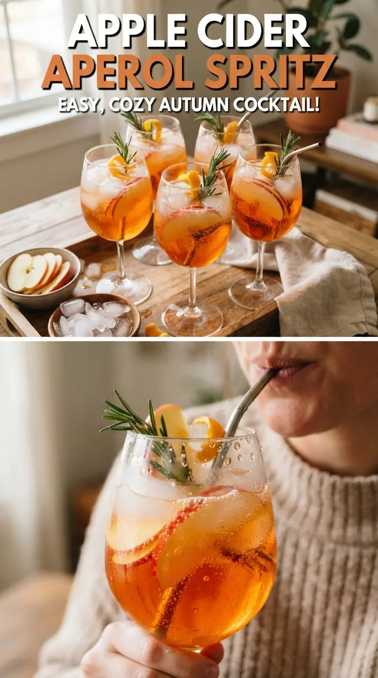 Apple Cider Aperol Spritz with apple slice, cinnamon